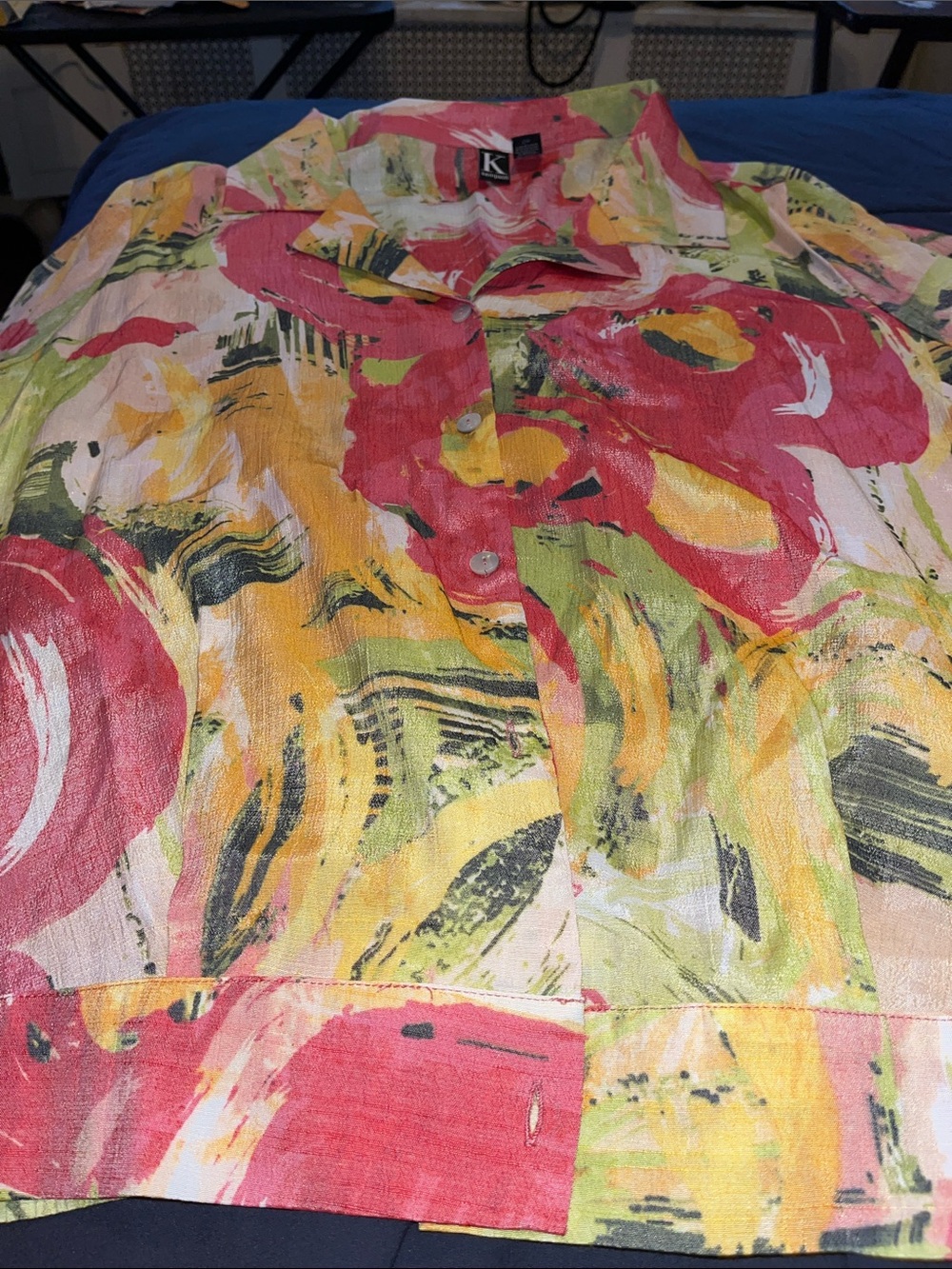 Multicolor Abstract Print Button-Up Top - Pink/Yellow